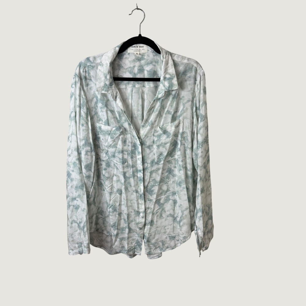 Cloth & Stone Anthropologie Sage White Tie Dye Abstract Top Artsy Minimalist XL